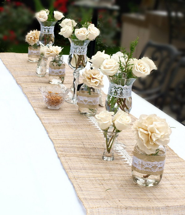 Cream Roses Mixed with Coffee Filter Flowers Table Decor 