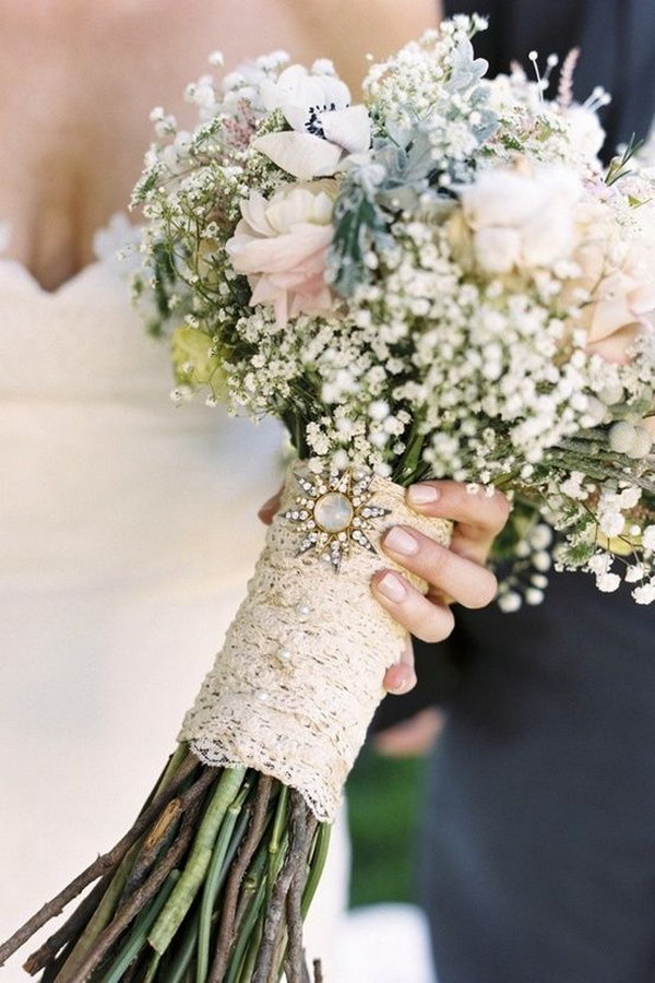 Fairytale Bouquet with Vintage Brooch and Lace  