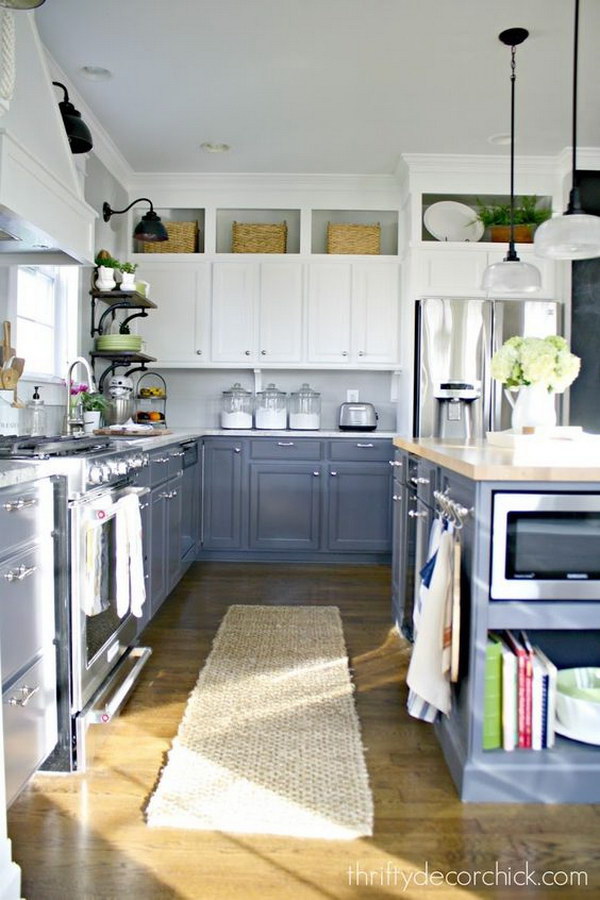 White and Gray Kitchen Cabinets. 