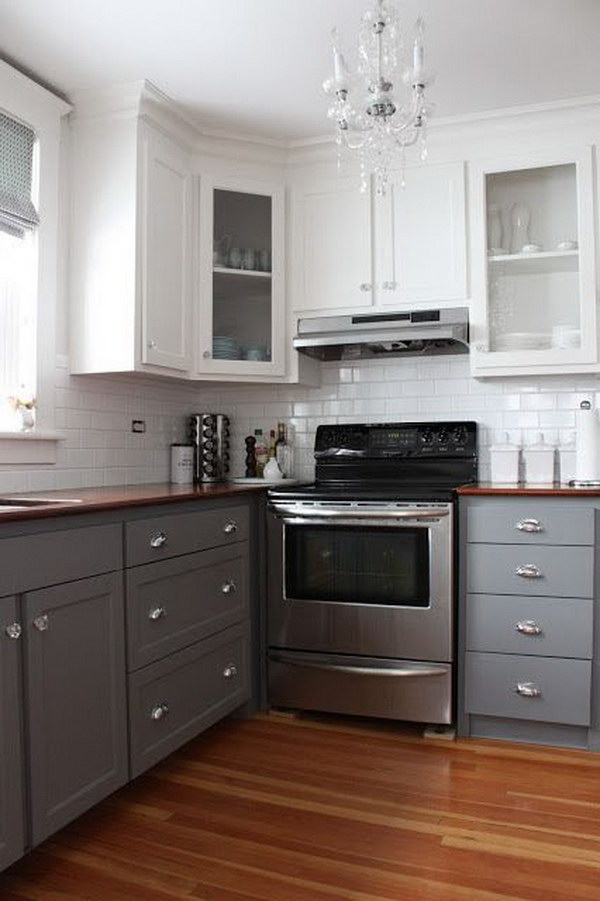 Off-white and Gray Kitchen Cabinets. 