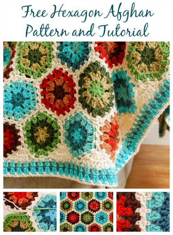 Crochet Hexagon Afghan Crochet Blanket. 