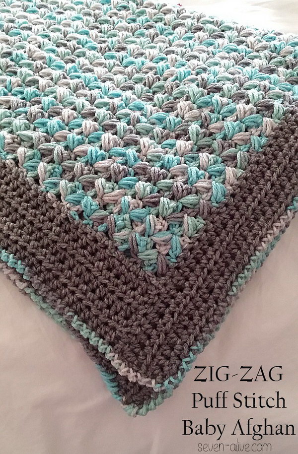 Zig-Zag Puff Stitch Baby Blanket. 