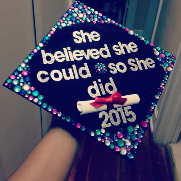 Multi Colored Rhinestone Graduation Cap. 