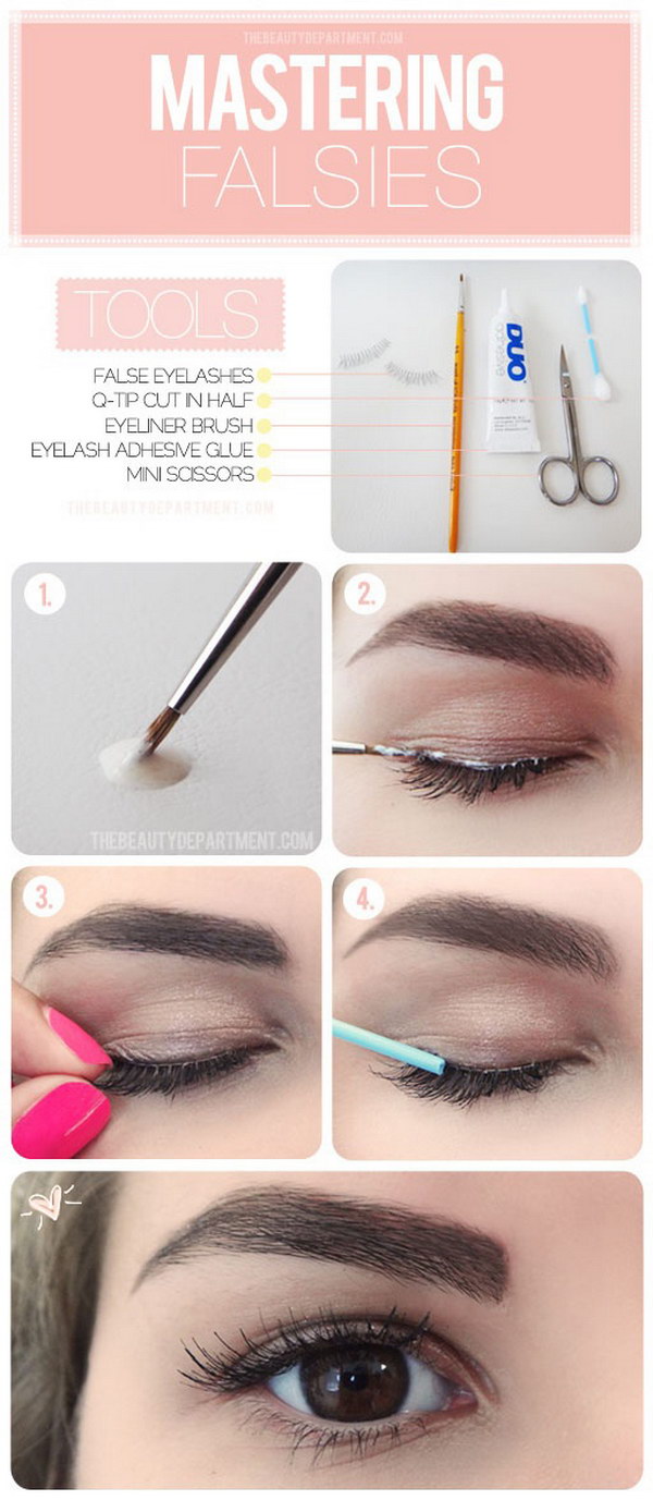 Makeup Hack for Doing False Eyelashes: Add glue directly on the eyelid, instead of the falsies. 