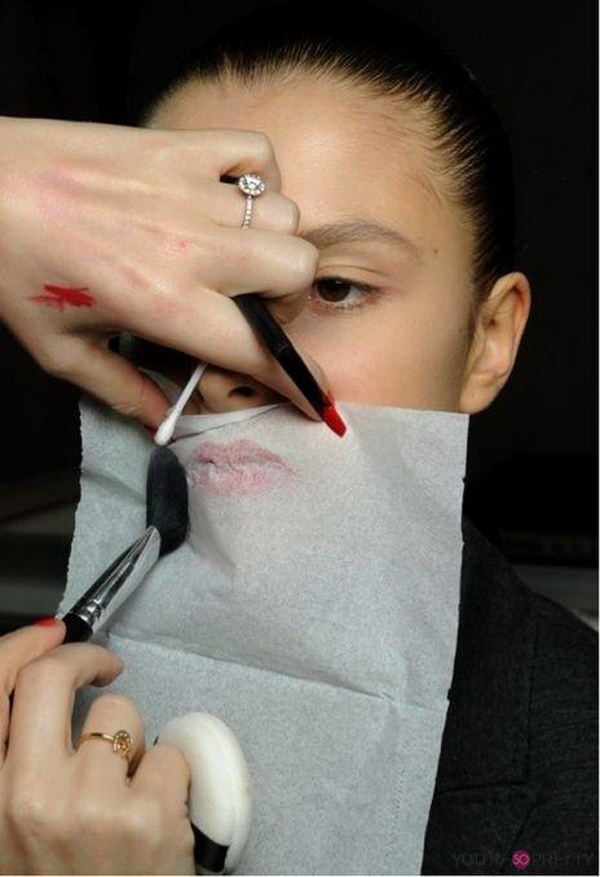 Make Lipstick Last Longer with Tissue Paper and Translucent Powder. 