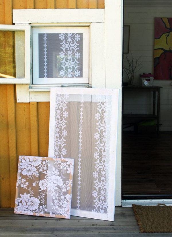 Window Screens With Old Lace Curtains 
