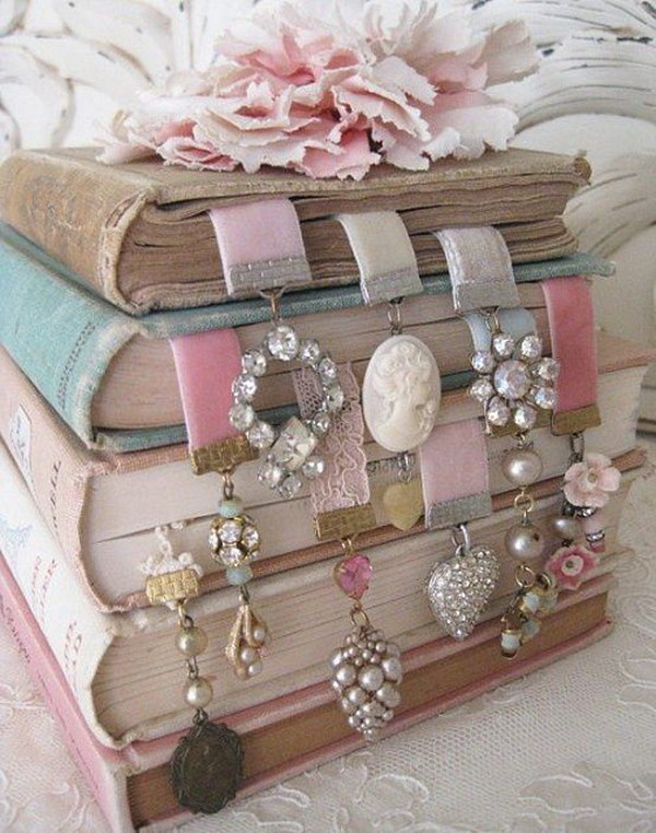 Shabby Chic Ribbon Bookmarks Made Out Of Old Earrings 
