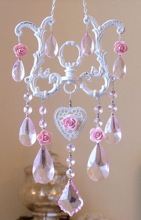 DIY Sun Catcher Made From Chandelier Parts And Porcelain Roses 