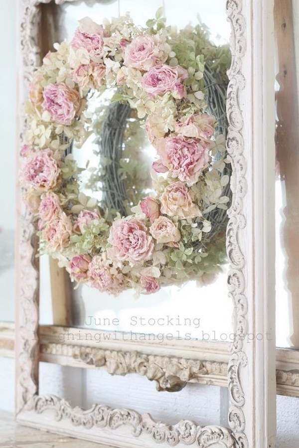 Shabby Chic Pink Roses Wreath 