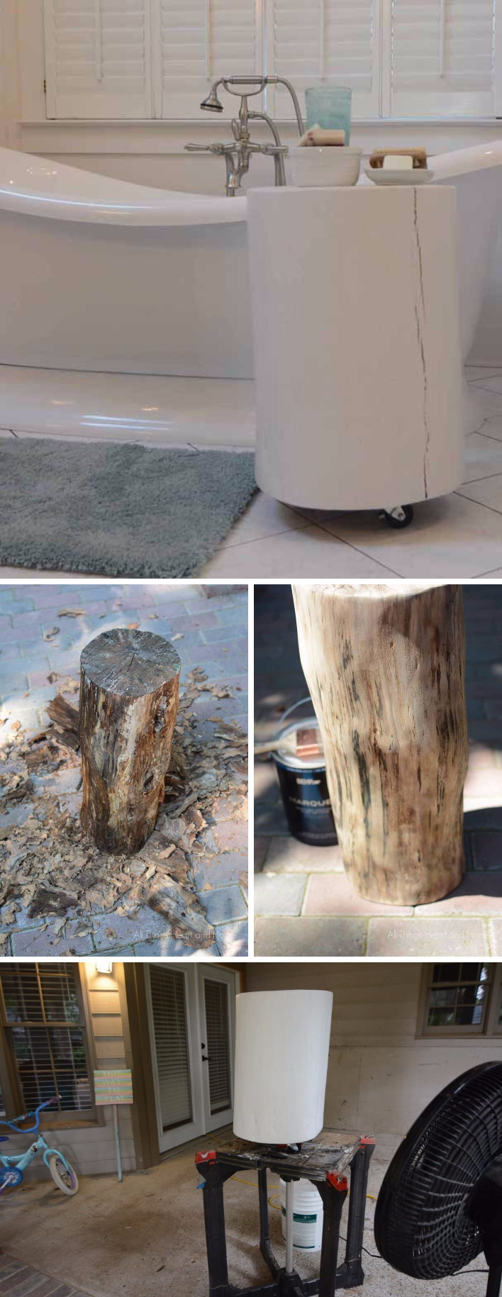 DIY Tree Stump Table With Casters 