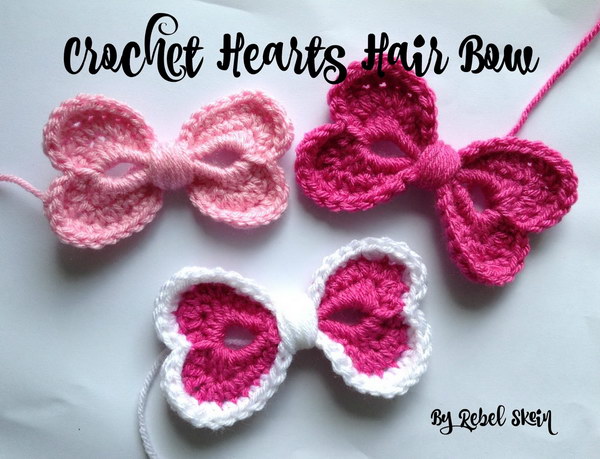 Crochet Hearts Hair Bow Free Pattern. 