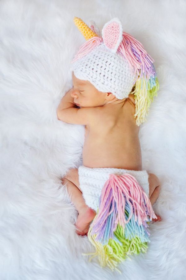 Unicorn Hat and Diaper Cover Newborn. 