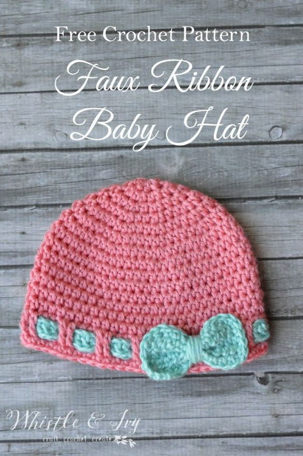 Free Crochet Pattern - Faux Ribbon Baby Hat. 