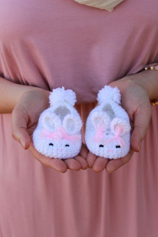 Baby Bunny Slippers With Handmade Crochet. 