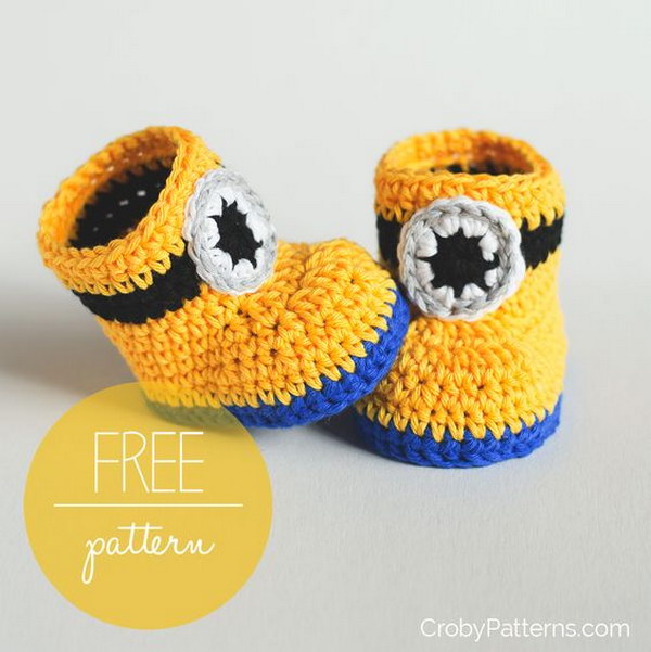 Free Crochet Pattern: Minion Inspired Baby Booties. 