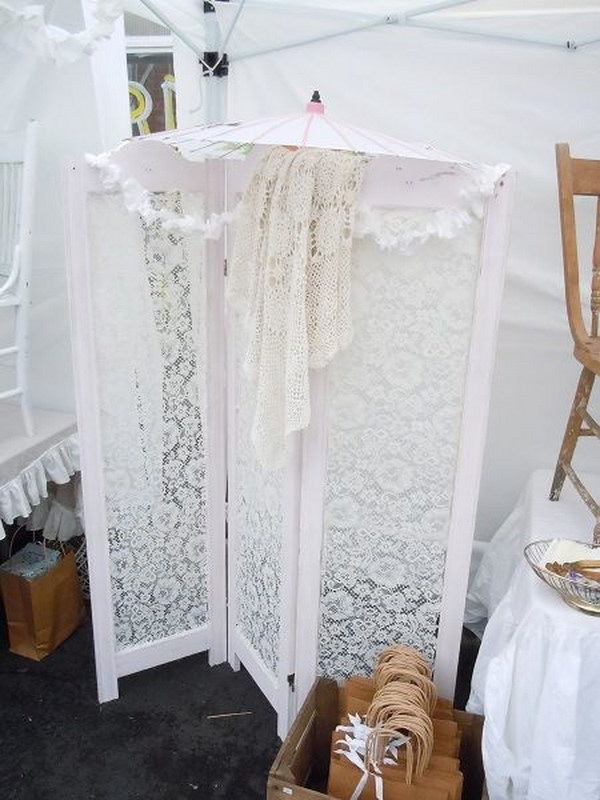 Folding Screen With Lace Room Divider 