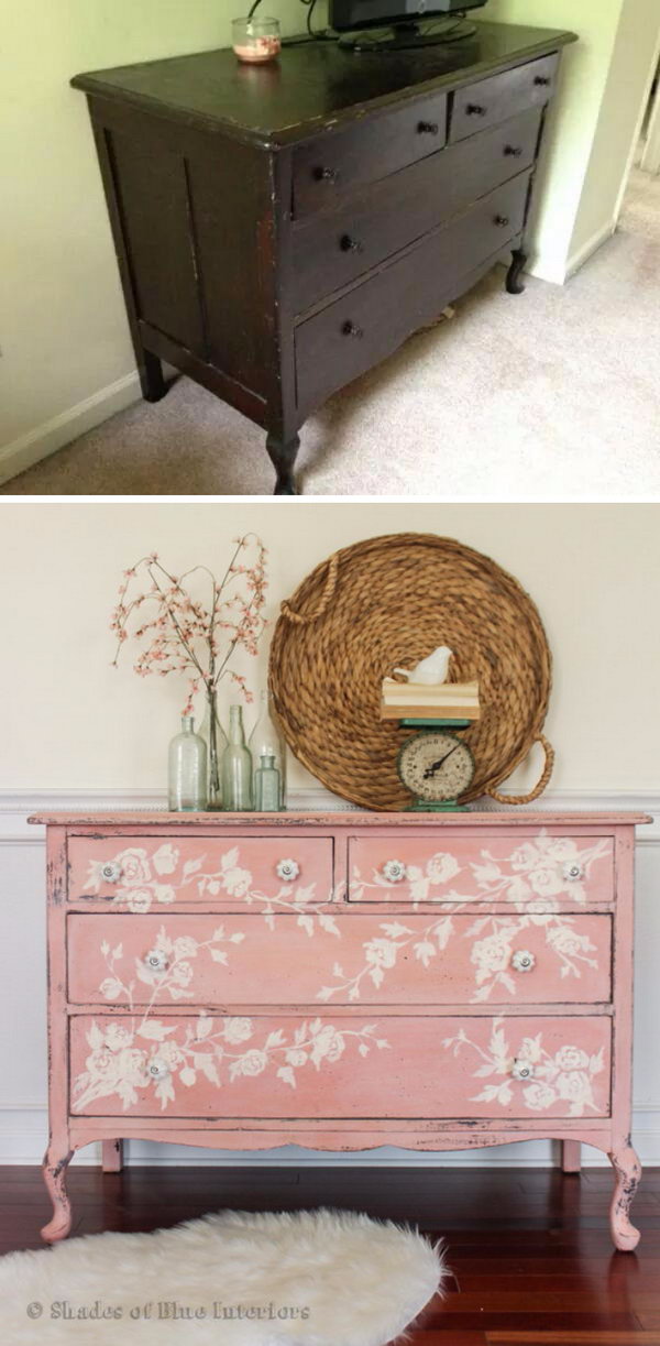 Pink Floral Dresser Makeover. 