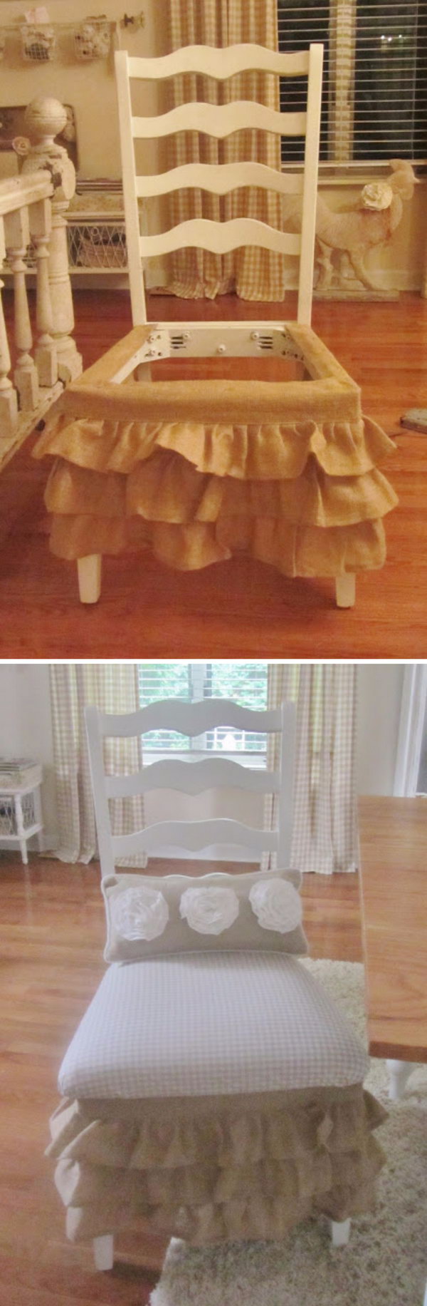 Ruffled Burlap Chair Skirt Made Out Of Valances. 