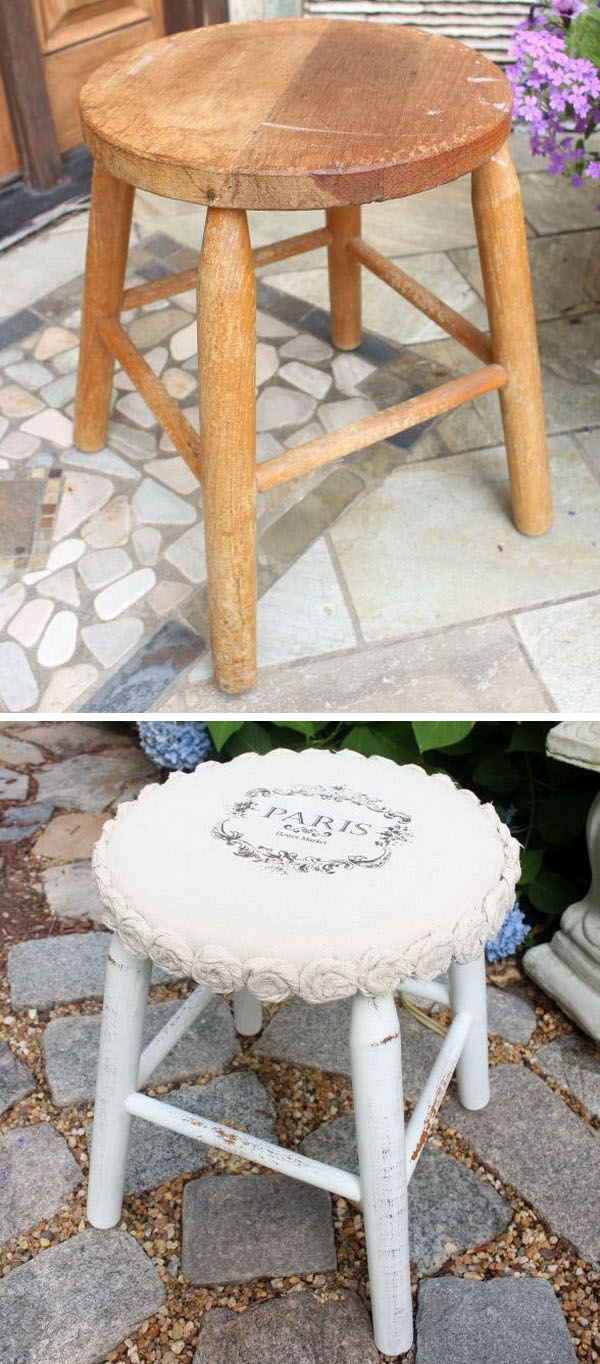 Drop Cloth Rosette Stool Makeover 