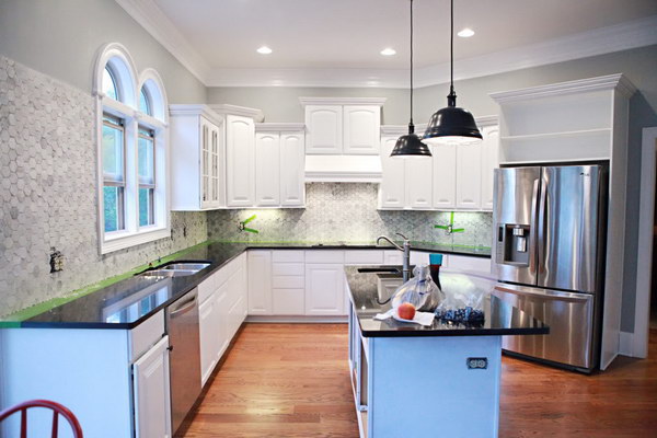 DIY White Hexagon Tile Backsplash 