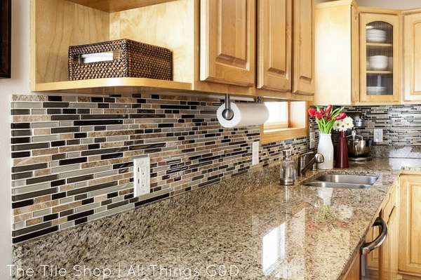 DIY Linear Mosaic Tile Backsplash  