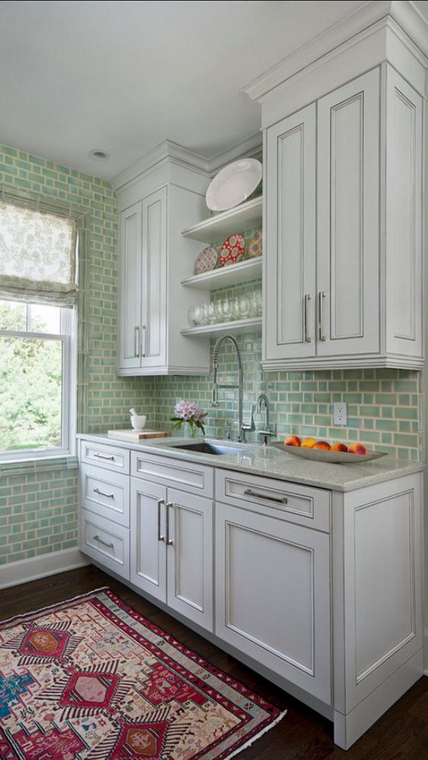 Green Glazed Ceramic Subway Tile Backsplash 