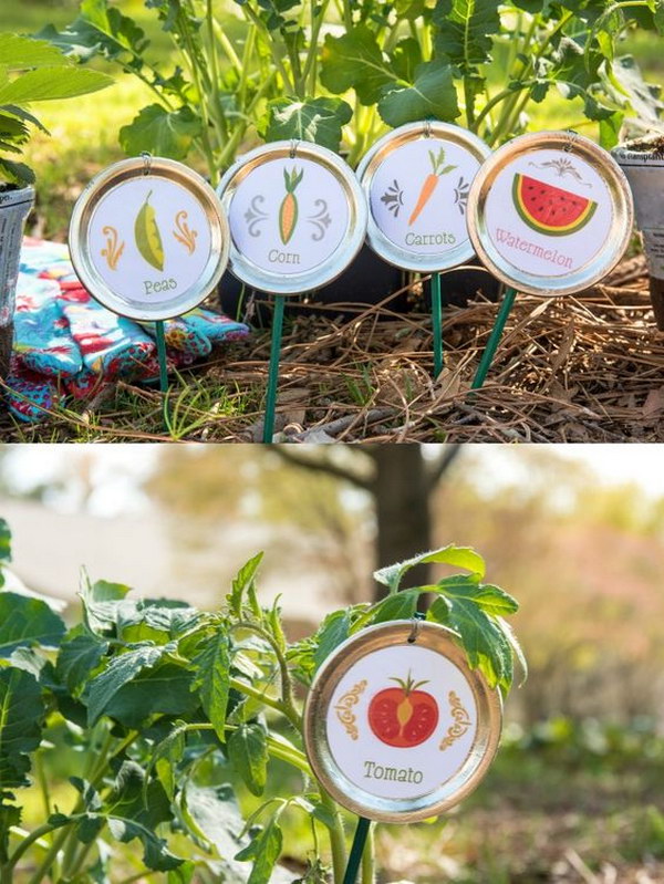 Recycled Mason Jar Lids Plant Markers 