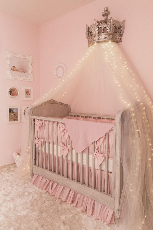 Canopy Bed Crown With Starry String Lights 