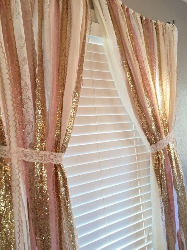 Pink and Gold Sparkle Sequin Garland Curtain. 