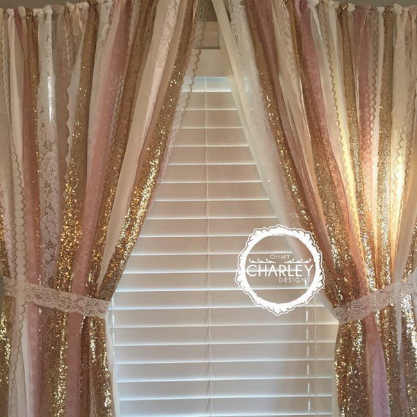 Pink and Gold Sparkle Sequin Garland Curtain. 