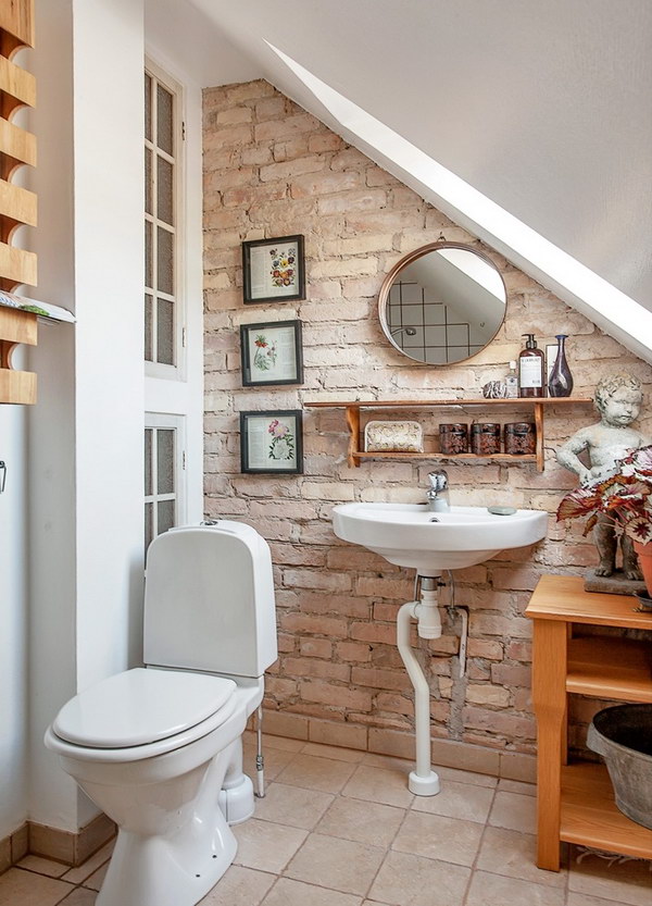 Stylish Small Bathroom With Brick Wall 