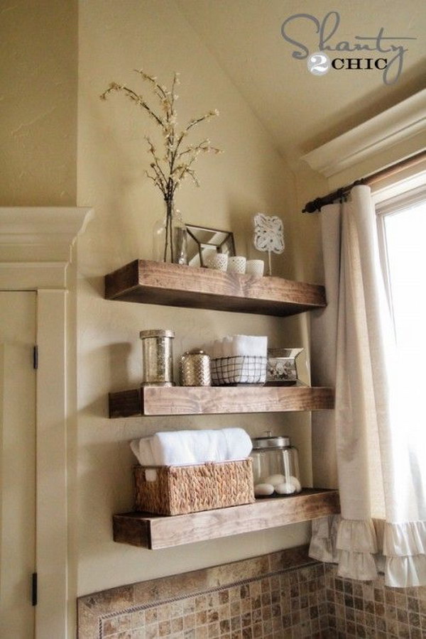 Easy DIY Floating Shelves For Rustic Bathroom. 