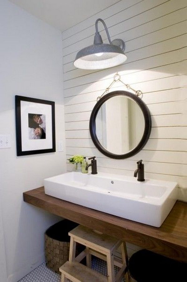 Reclaimed Wood Bathroom Countertop. 