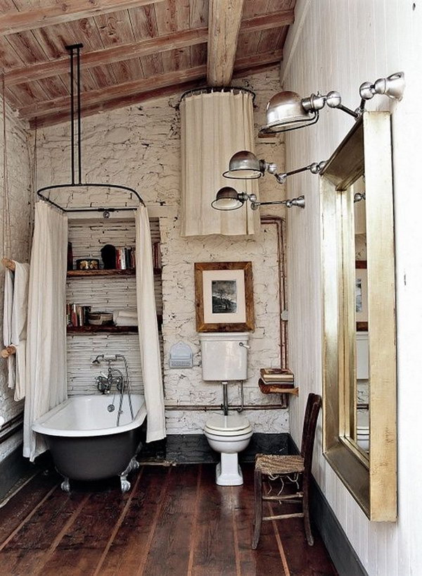 Vintage Rustic Bathroom With Claw Foot Bathtub 
