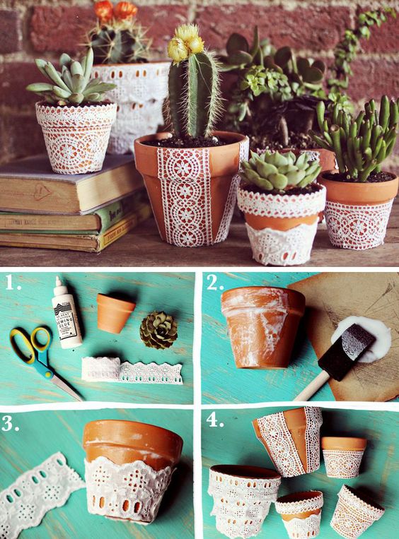 DIY Lace Flower Pots 