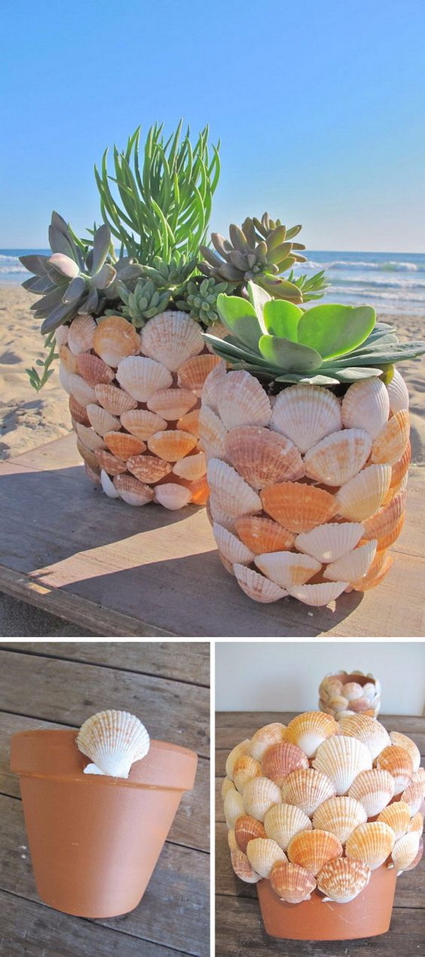 Nautical Seashell Decorated Flower Pots 