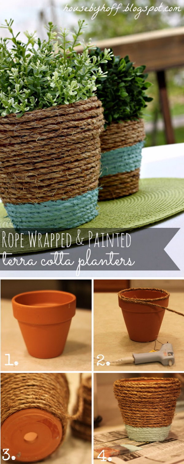 DIY Rope-Wrapped Flower Pots 