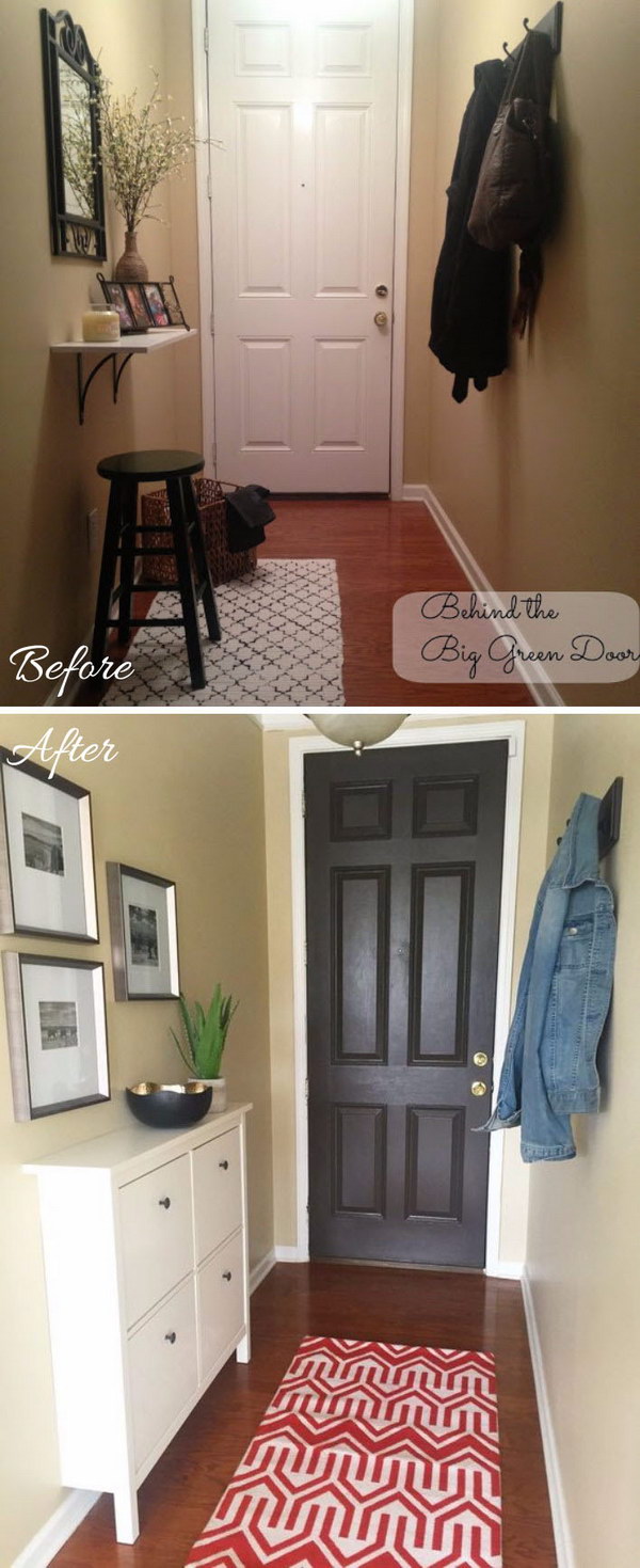 Narrow Entryway Makeover with an IKEA Shoe Cabinet. 