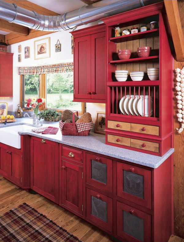 Red Kitchen Cabinet.