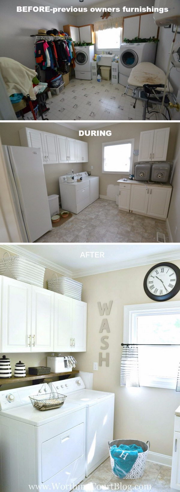 Laundry Room Reveal with farmhouse and Rustic Touches: From Messy to Orderly and Organized. 