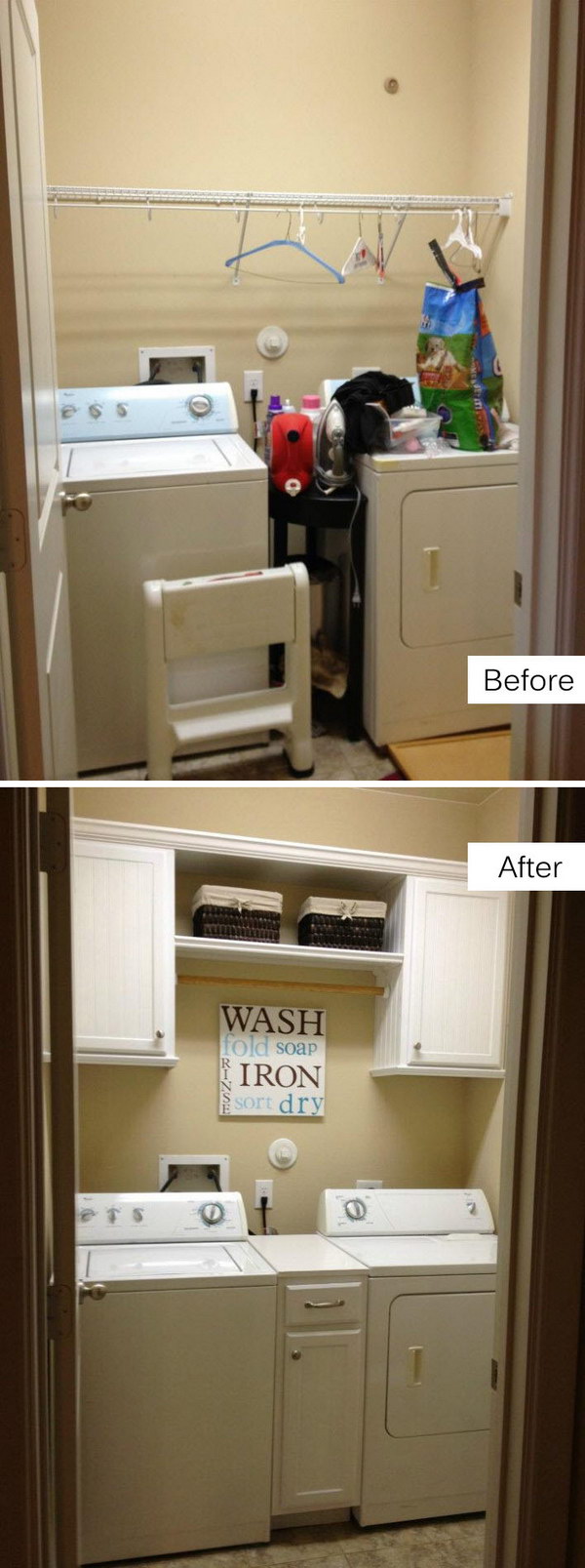 Budget-friendly Laundry Room Makeover with More Storage. 