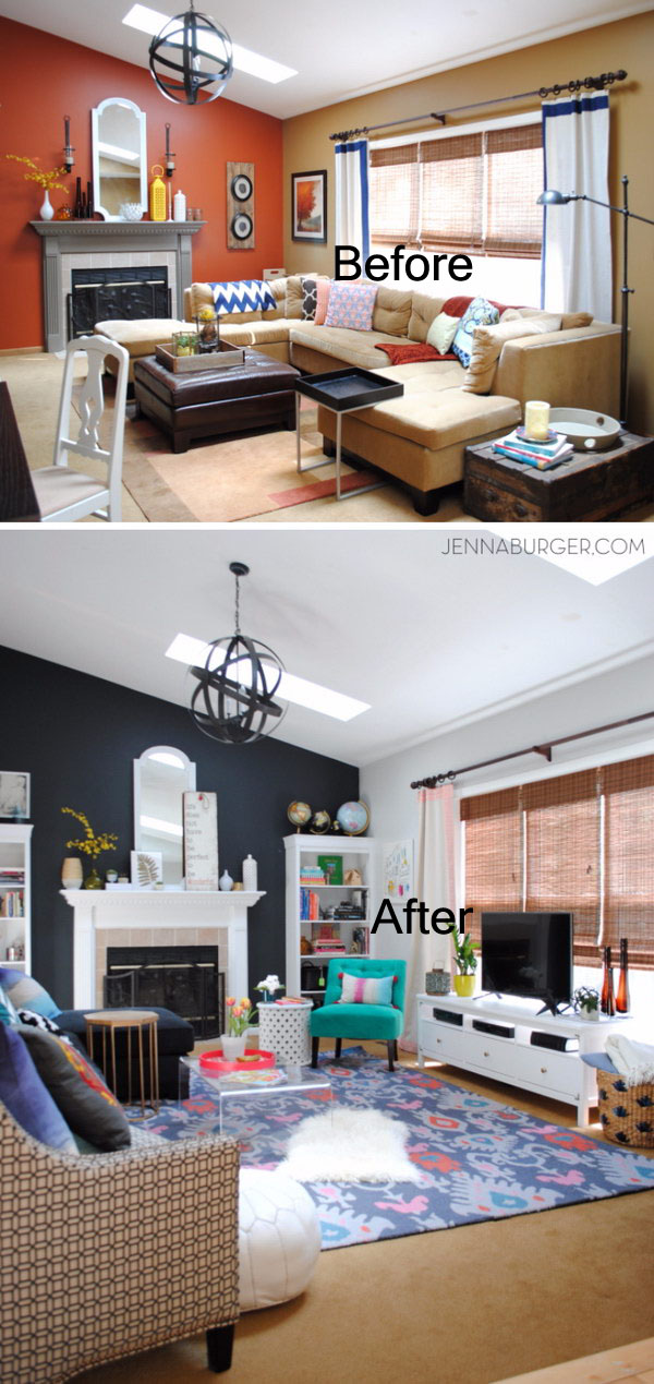 Living Room Makeover With Bold Black And Pops Of Color. 