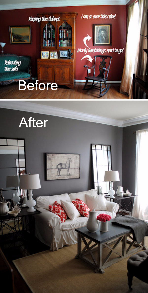 Gorgeous Charcoal Gray Living Room Transformation. 