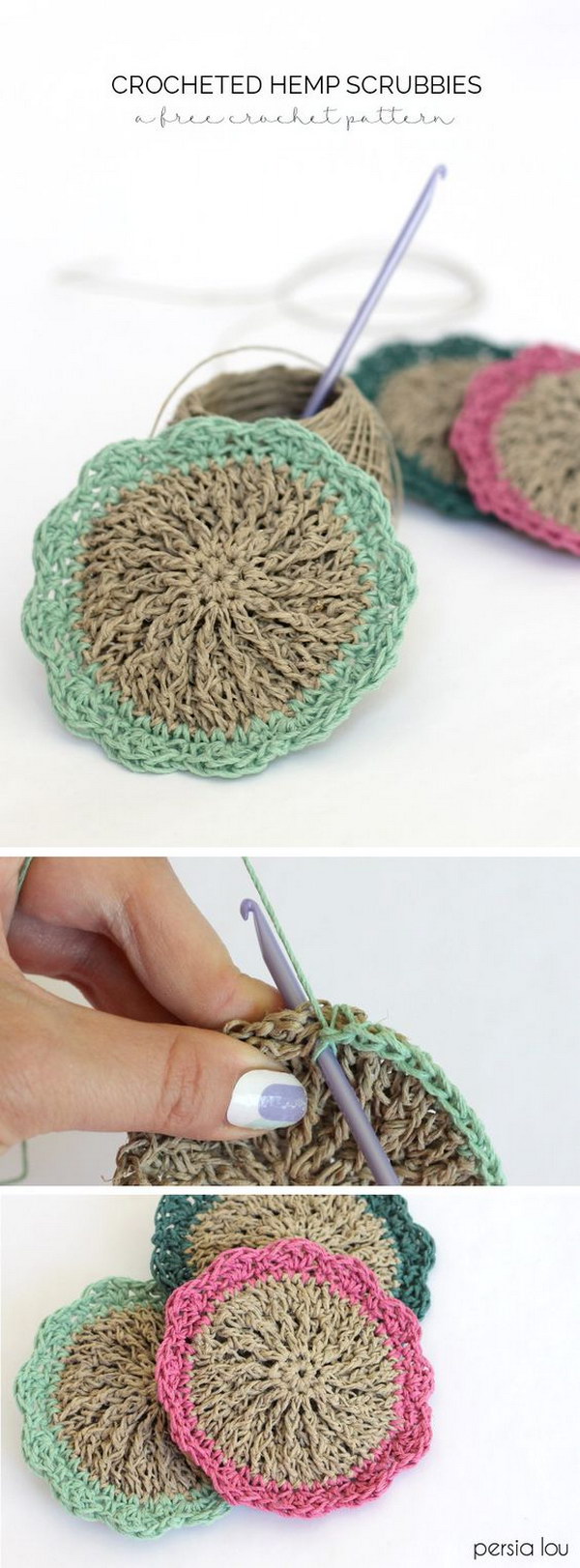 Crocheted Hemp Scrubbies. 