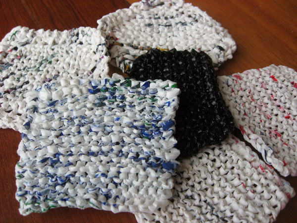 Dish Scrubbies Made Out Of Plastic Grocery Bags. 