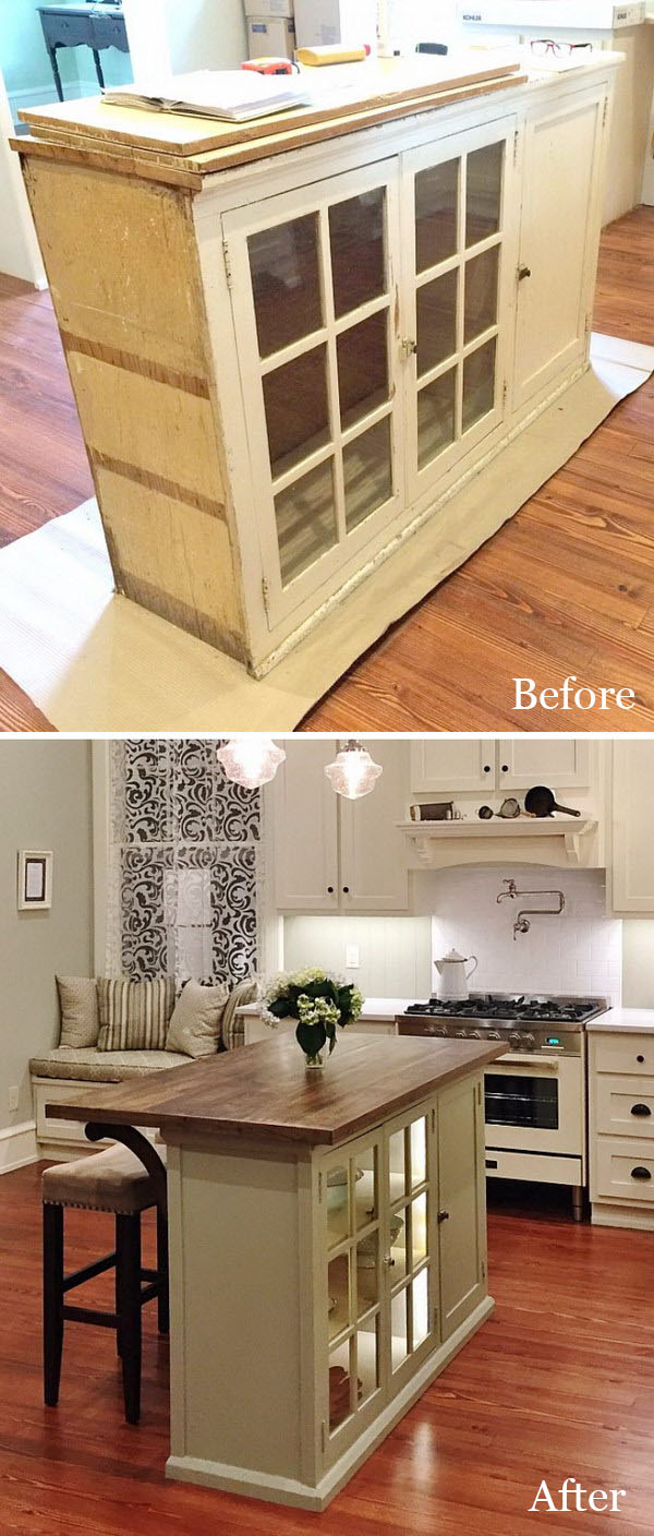 DIY a Kitchen Island by Repurposing a Piece of Furniture. 