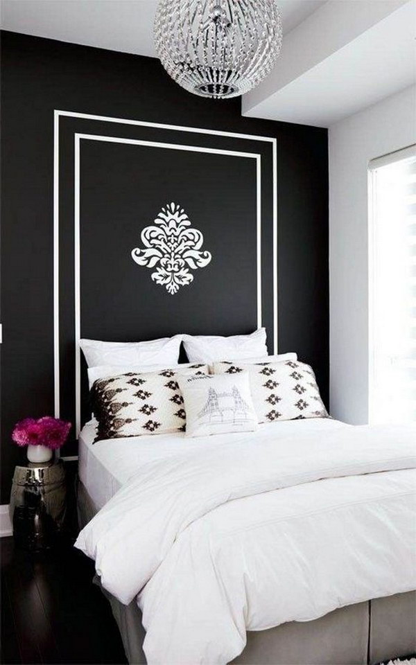 Black and white bedroom is in vogue; contrasting colors create impact and drama in the area. 