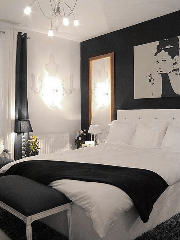 Small Glamorous Black & white bedroom. 