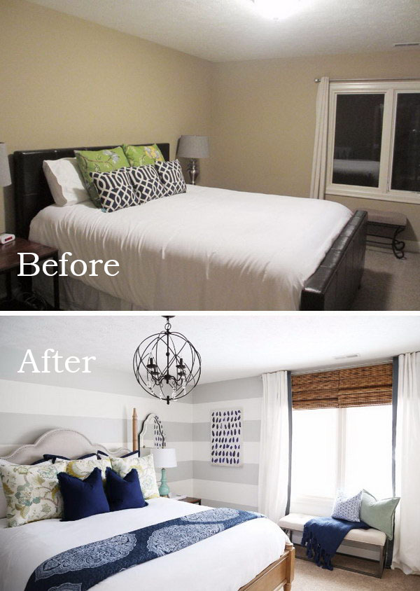 Use Large Gray Horizontal Stripes to Visually Elongate the Wall. 