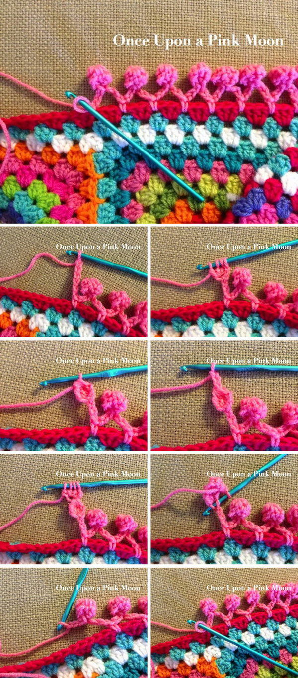 Tiny Crochet Pompoms On A Chain Edge. 